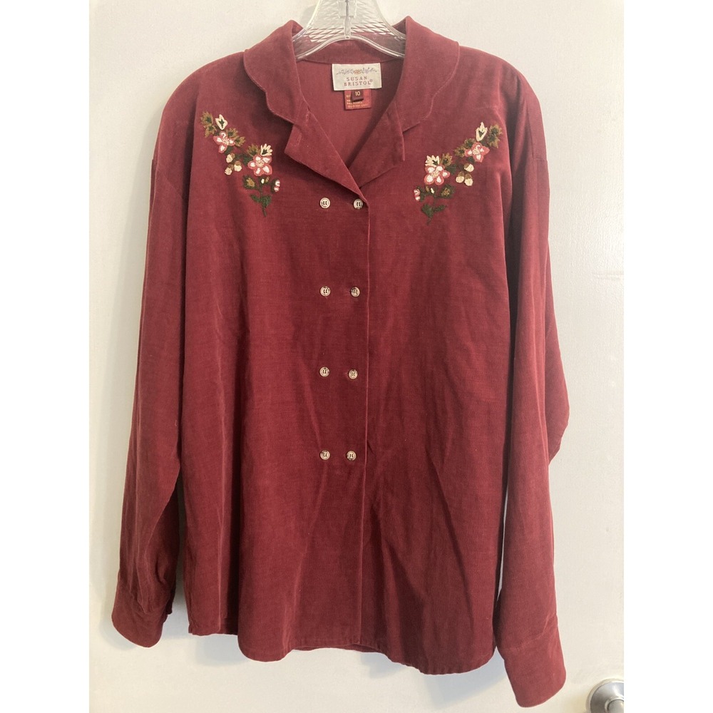 Vintage Susan Bristol Womens Corduroy Shirt Size 10 Burgundy Lightweight #158